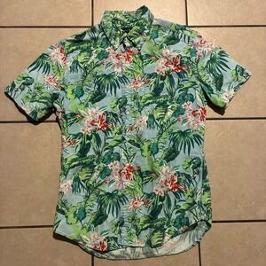 Ralph Lauren Hawaiian Shirt Mens Medium Slim Fit Green Floral Aloha Short Sleeve